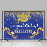 Aperturee - Aperturee Navy Blue Gold Glitter Ribbons Congrats Grad Backdrop